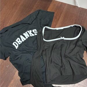 Black Graphic 'DRANKS' Tee and Black Cropped Long Sleeve